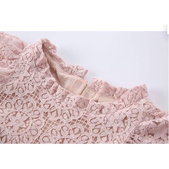 🆕Toddler Girls Pink Cotton Lace Floral Pompoms Elegant Retro Swing Party Dress - Picture 3 of 9